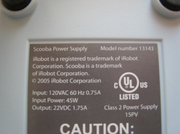 iRobot Scooba power supply